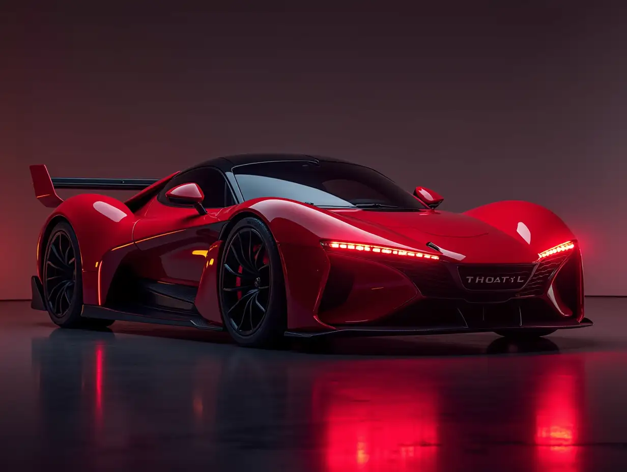 a red hypercar with glowing lights