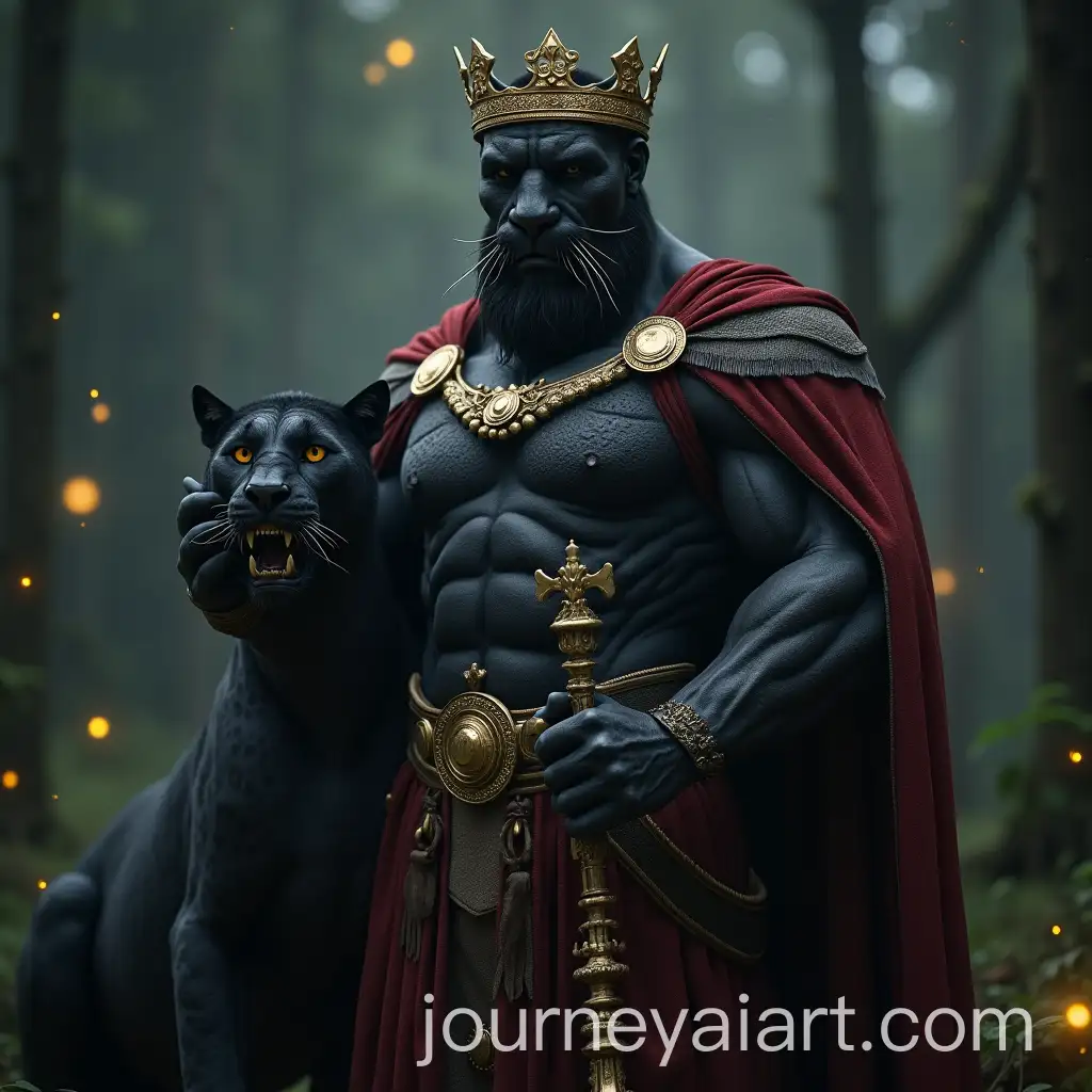 Majestic-Humanoid-King-with-Panther-in-Enchanted-Forest