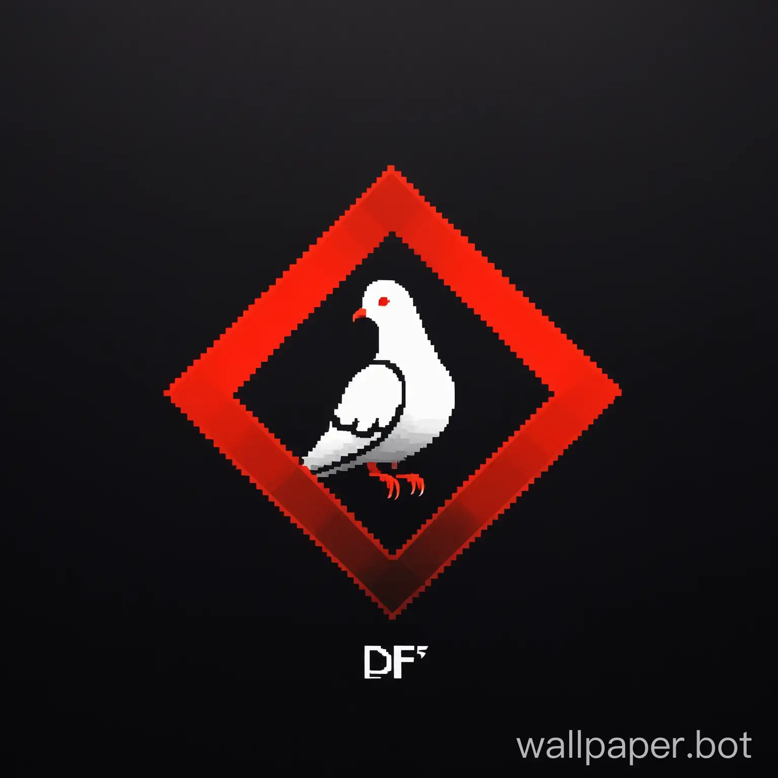 a small, simple, and aesthetic pigeon logo for gaming company. Should be darker vibes with colors black red and white. Feature the name "DF5" in the middle. 