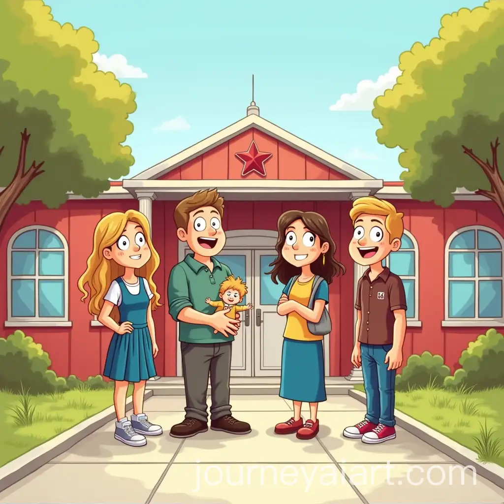 Family-at-the-School-Entrance-in-Cartoon-StyleAI-Art-Prompt-Expansion