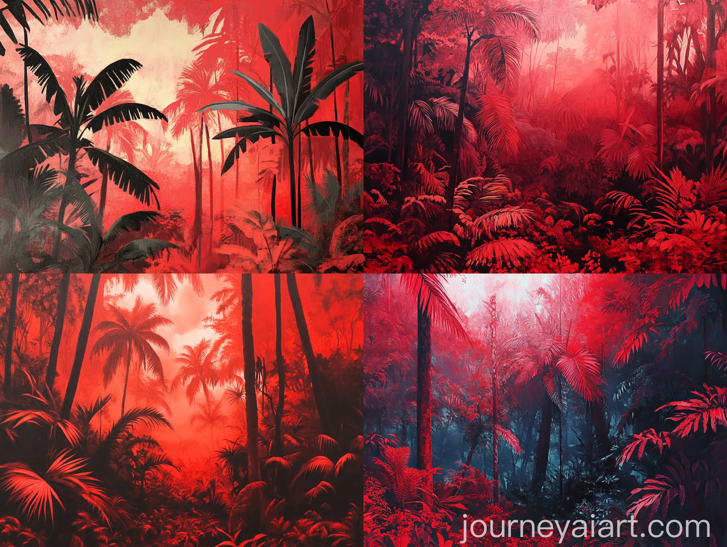 Vibrant-Red-Jungle-Landscape-with-Vivid-Flora-and-Fauna