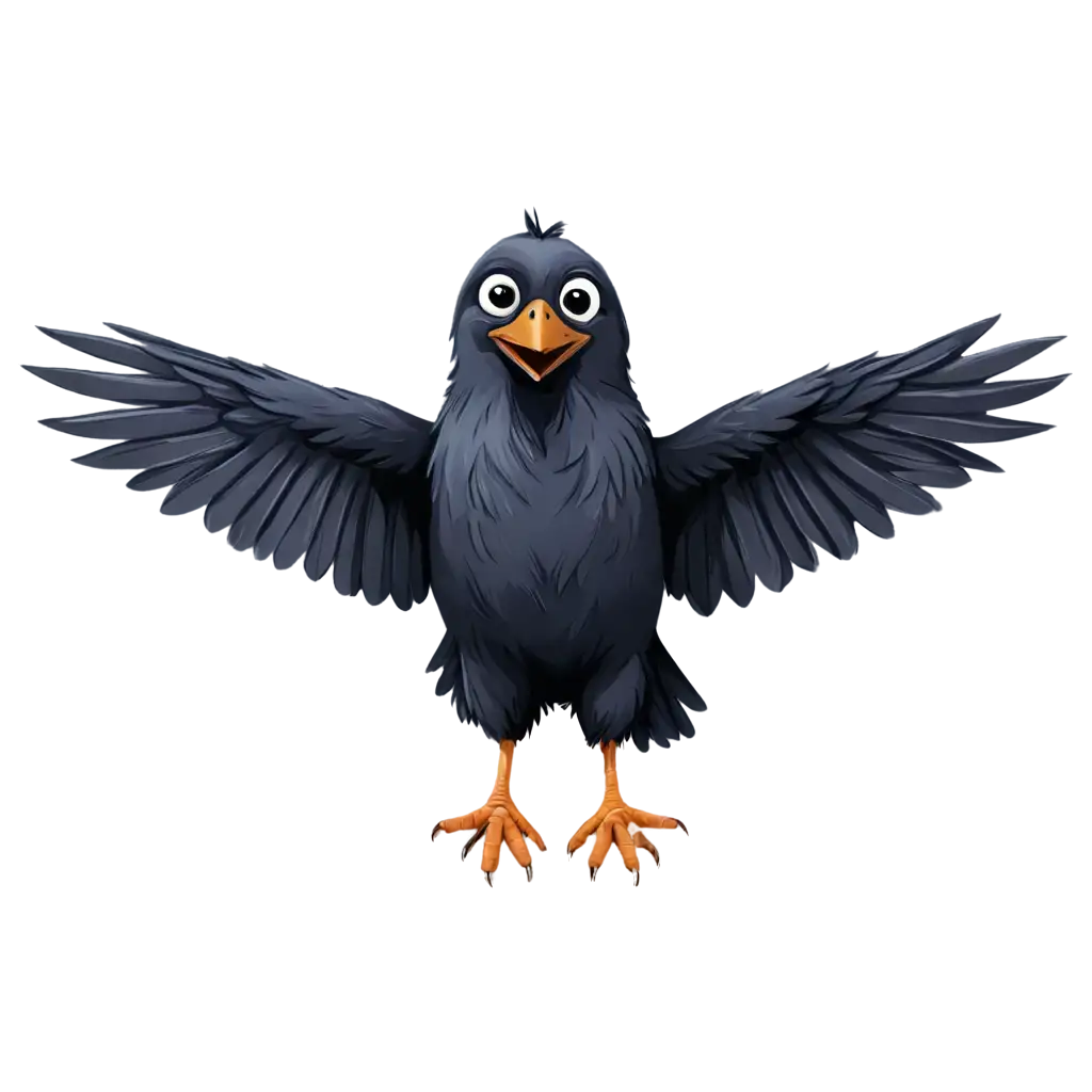 PNG-Image-Childrens-Drawing-of-a-Crow-Happily-Displaying-Its-Feathers