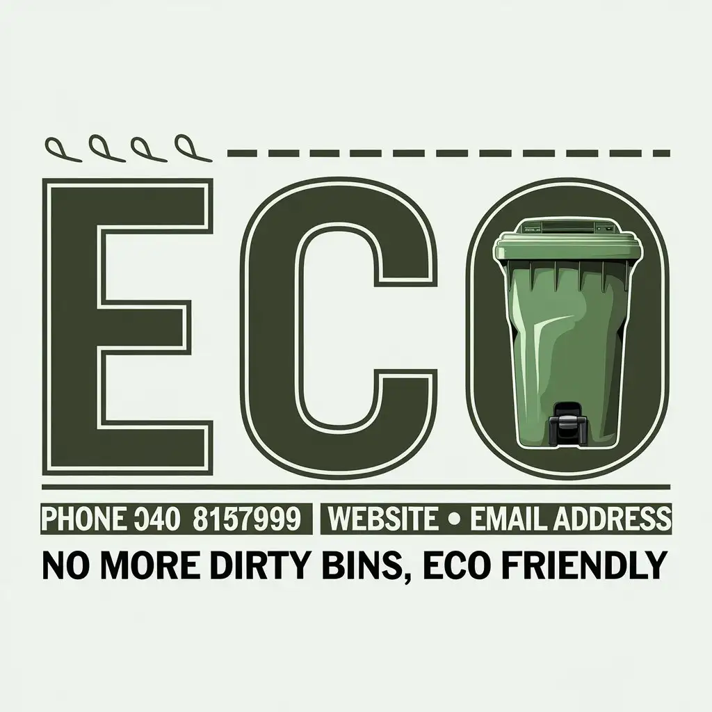 LOGO Design for Eco Green Trash Bin with Slogan No More Dirty Bins Contact Details Included