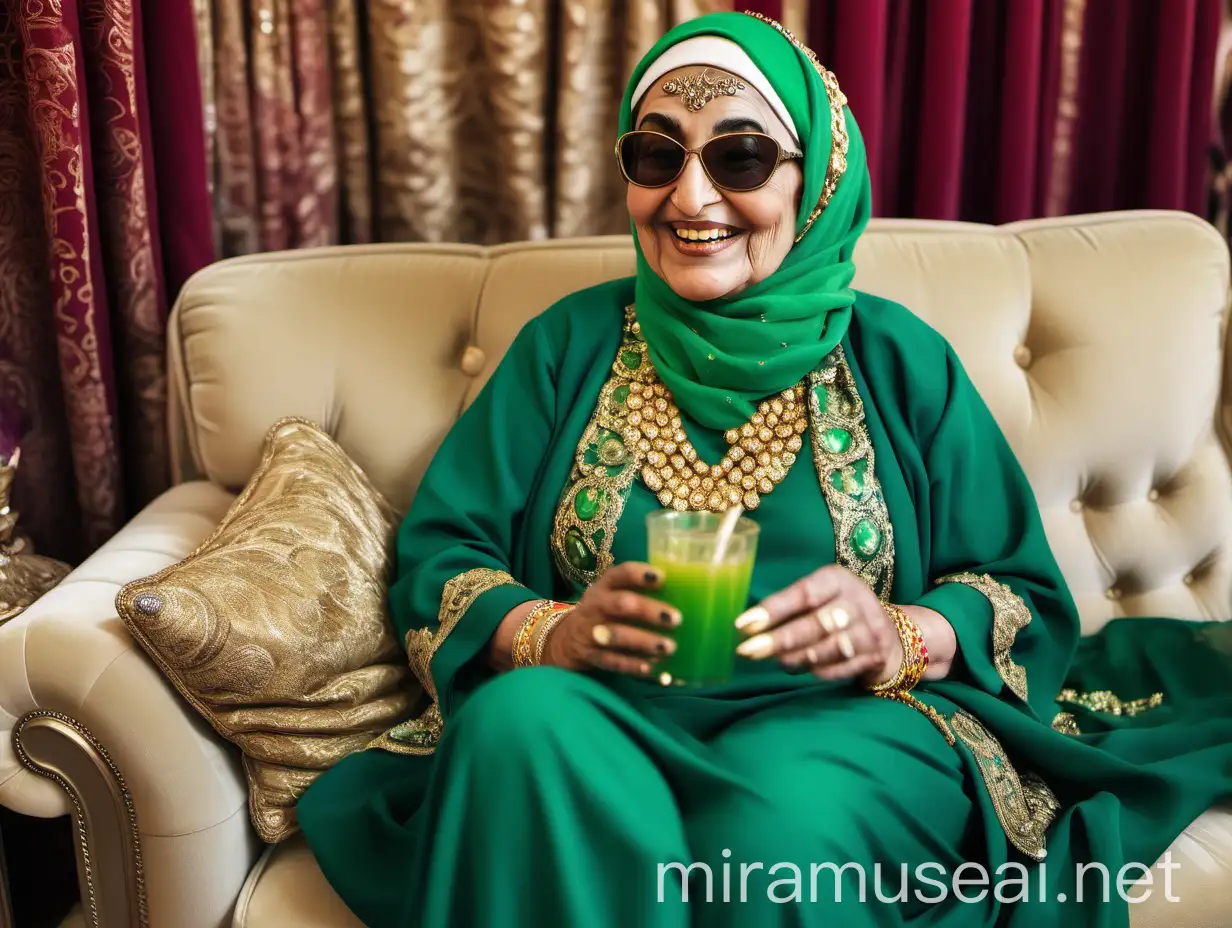 Elderly Afghan Woman in Green Hijab at Wedding Celebration