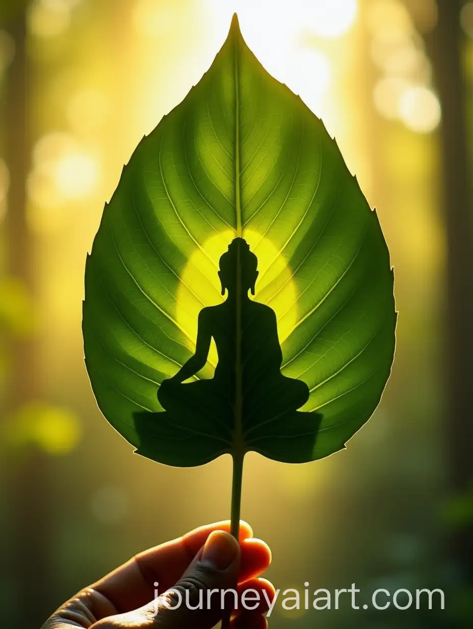 Artistic-Meditating-Buddha-Silhouette-on-Green-Leaf