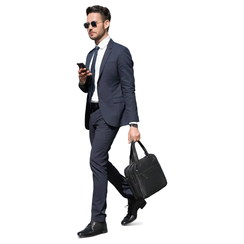 Businessman-Using-Smartphone-While-Walking-PNG-Image-Full-Body-Side-View-Isolated-on-Transparency-Background-PSD