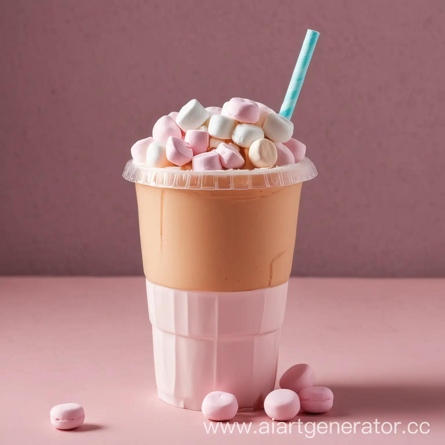 coffee drink in a plastic cup with marshmallows