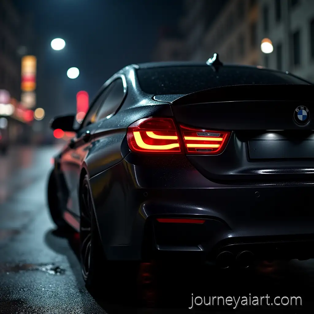 Ultra-Realistic-CloseUp-of-a-Black-BMW-with-Matte-Spoiler-in-Urban-Night-Scene