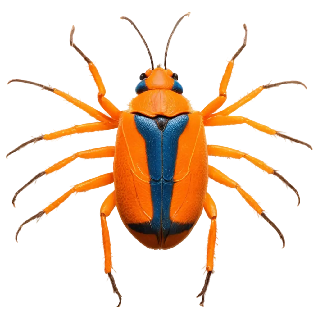 Pictogram of an orange and blue bug, seen from above