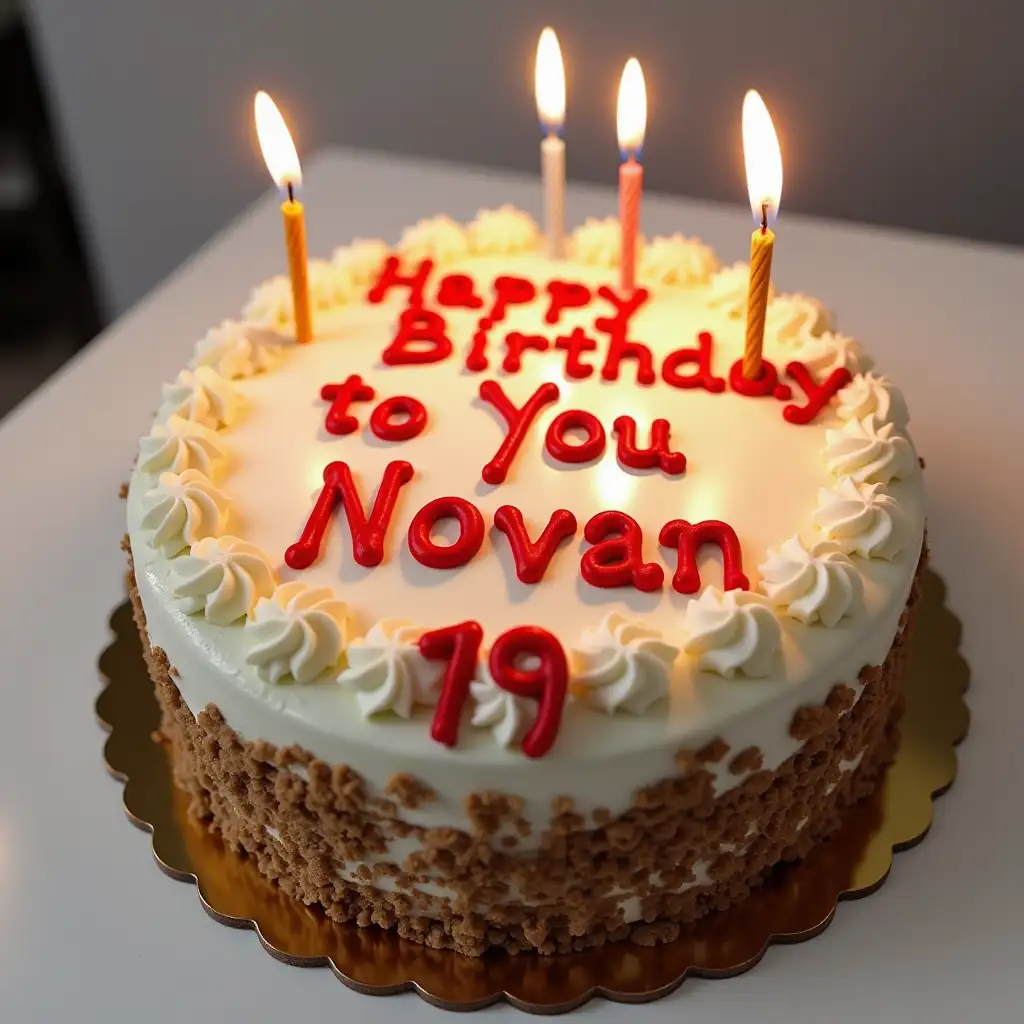 Cake birthday for the name of Novan with words 'Happy Birthday to You Ke 19 Novan'