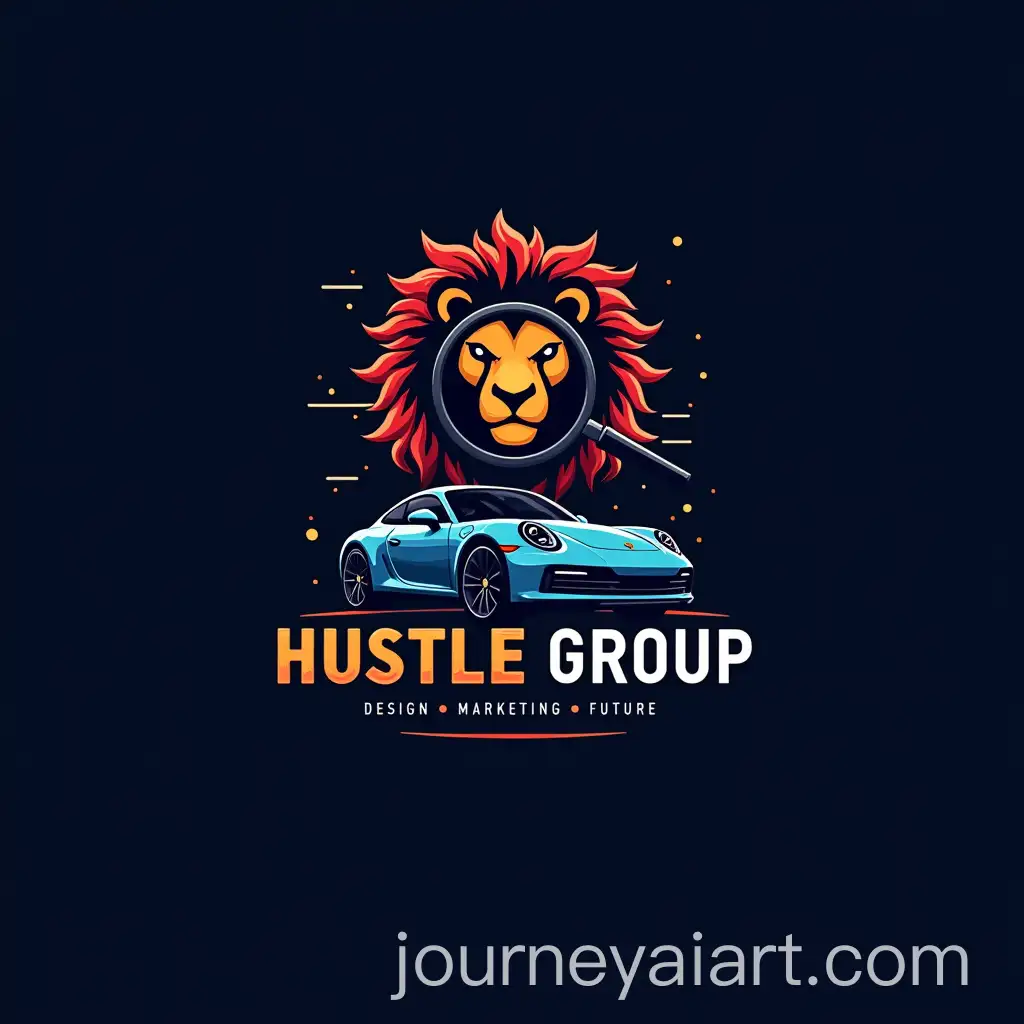 Modern-Branding-Logo-with-Lion-HeadAI-Art-Prompt-Expansion-Magnifying-Glass-and-Sleek-Sports-Car-Symbolizing-Power-Focus-and-Innovation