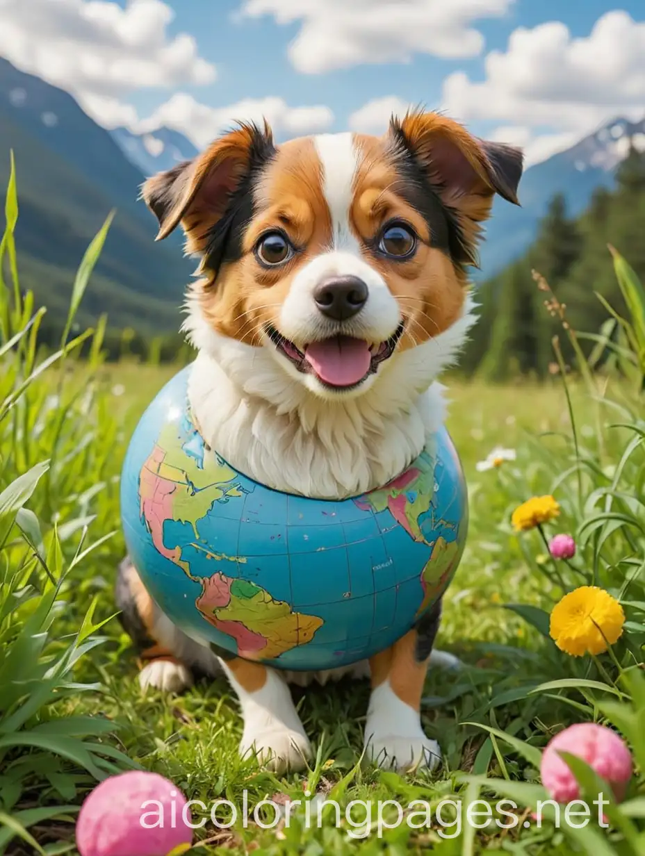 Playful-Bulldog-with-Earth-Globe-and-Colorful-Background