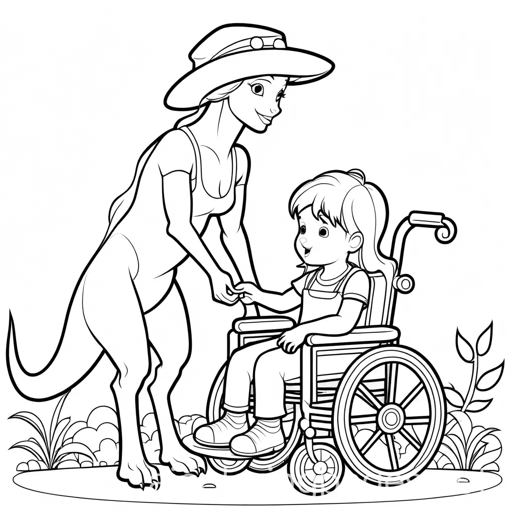 Child-in-Wheelchair-Playing-with-Baby-Dinosaur-Coloring-Page