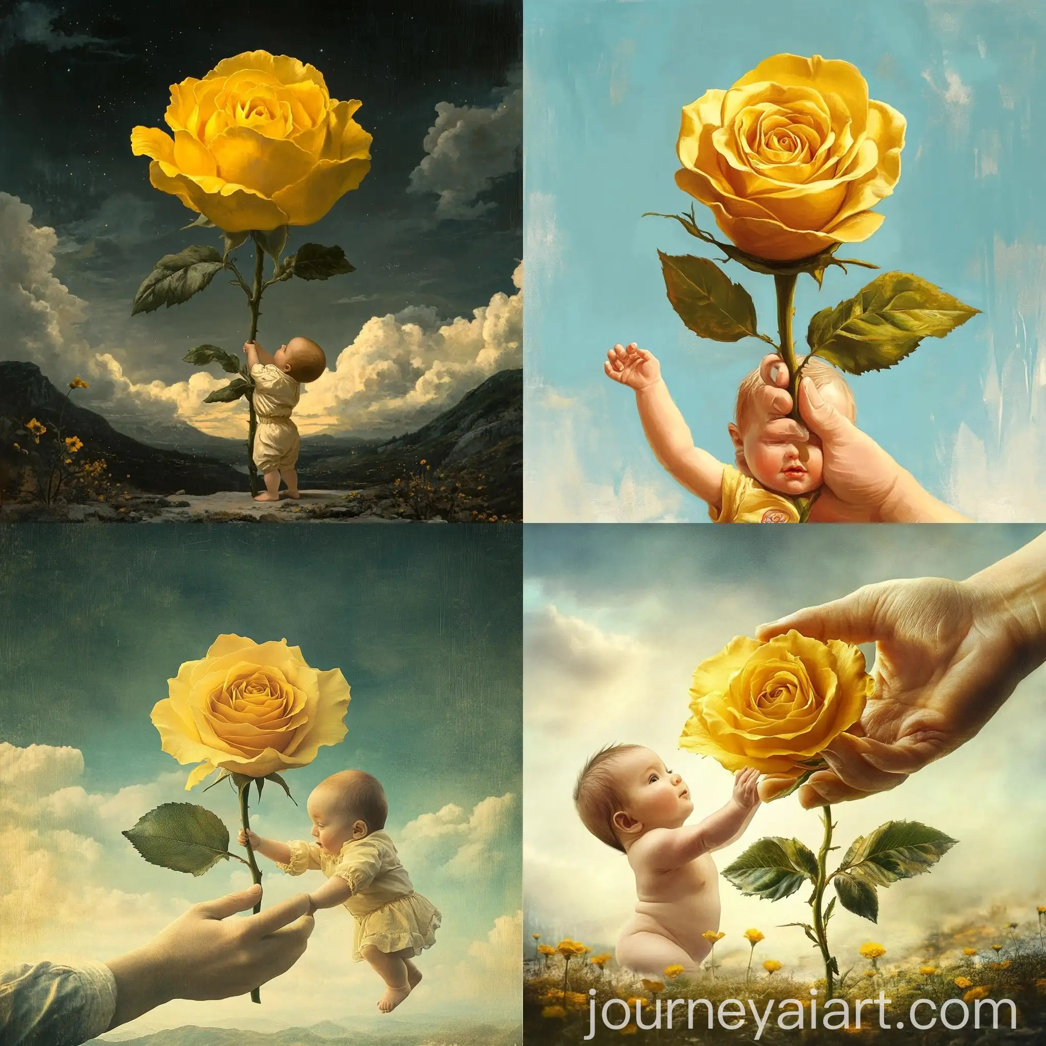 Giant-Baby-Holding-Yellow-Rose-Artwork