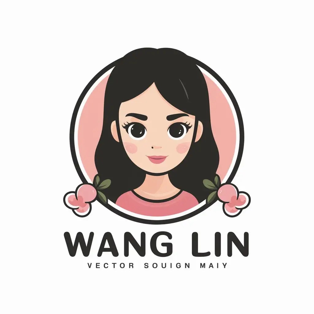 a vector logo design,with the text "Wang Lin", main symbol:pretty woman anime cute,Moderate,clear background