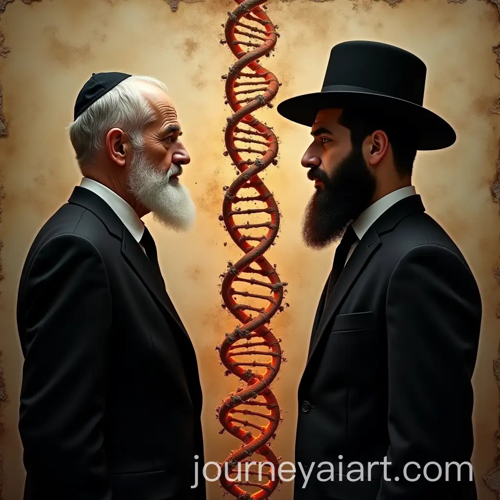 GenerationalAI-Art-Prompt-Expansion-Ideological-Contrast-Between-Two-Jewish-Men-with-DNA-Symbolism