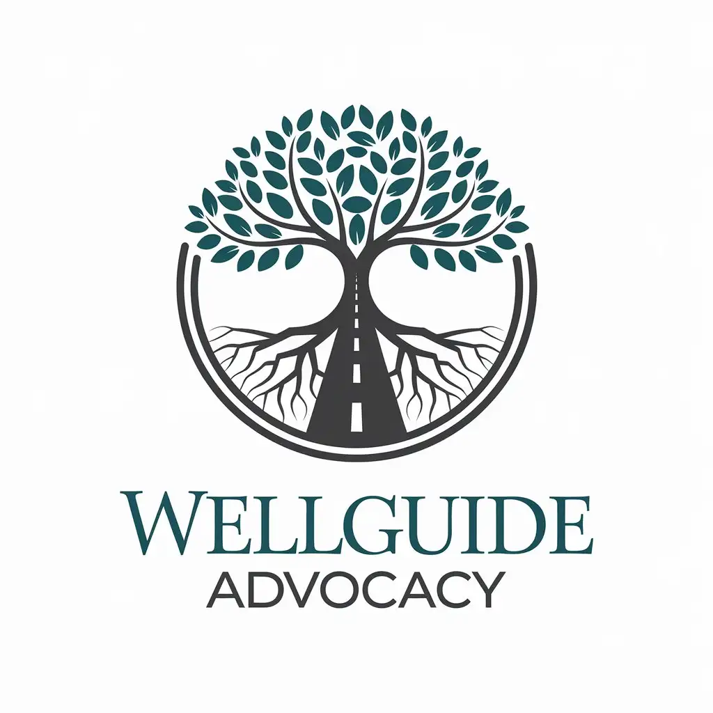 LOGO Design for Wellguide Advocacy Circular Tree of Life with Dark Teal Leaves and Black Trunk for Medical Dental Industry