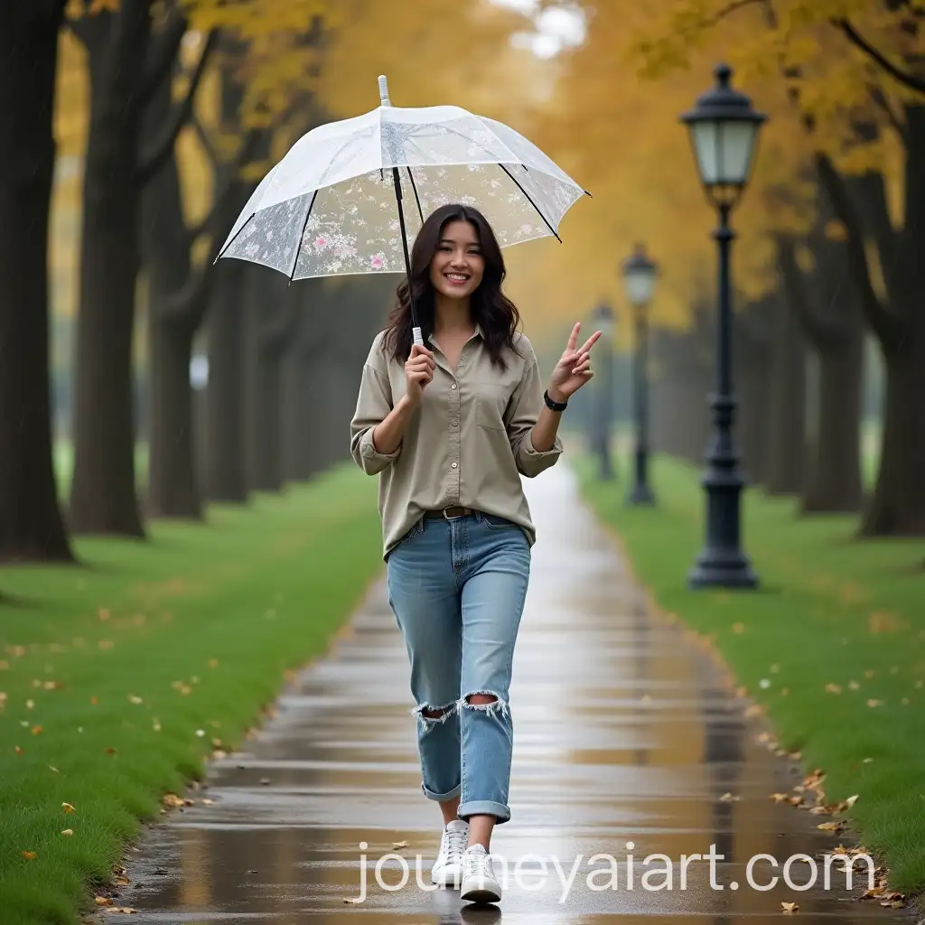 Young-Woman-Walking-with-Floral-Umbrella-in-Autumn-Rain