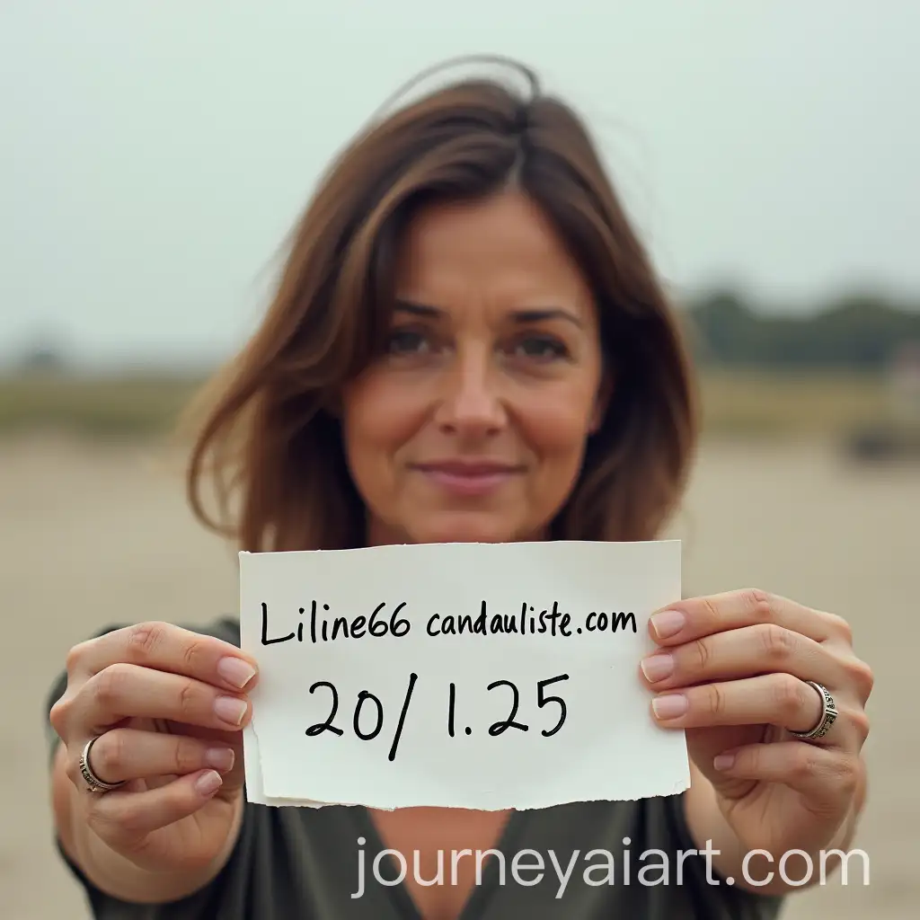 Selfie-of-40YearOld-Woman-Holding-Paper-with-Handwritten-Message-in-Open-Space