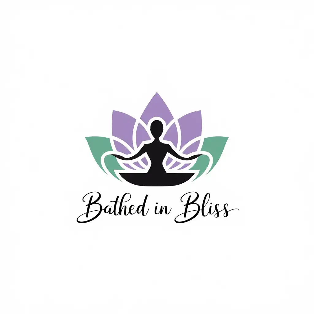 LOGO Design For Bathed in Bliss Yoga Pose with Lotus Flower Background