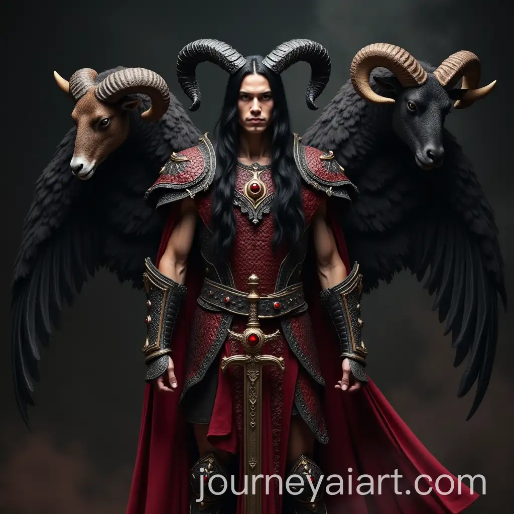 Young-Man-in-Black-and-Red-Royal-Snake-Skin-ArmorAI-Art-Prompt-Expansion-with-Black-Wings-and-Horns