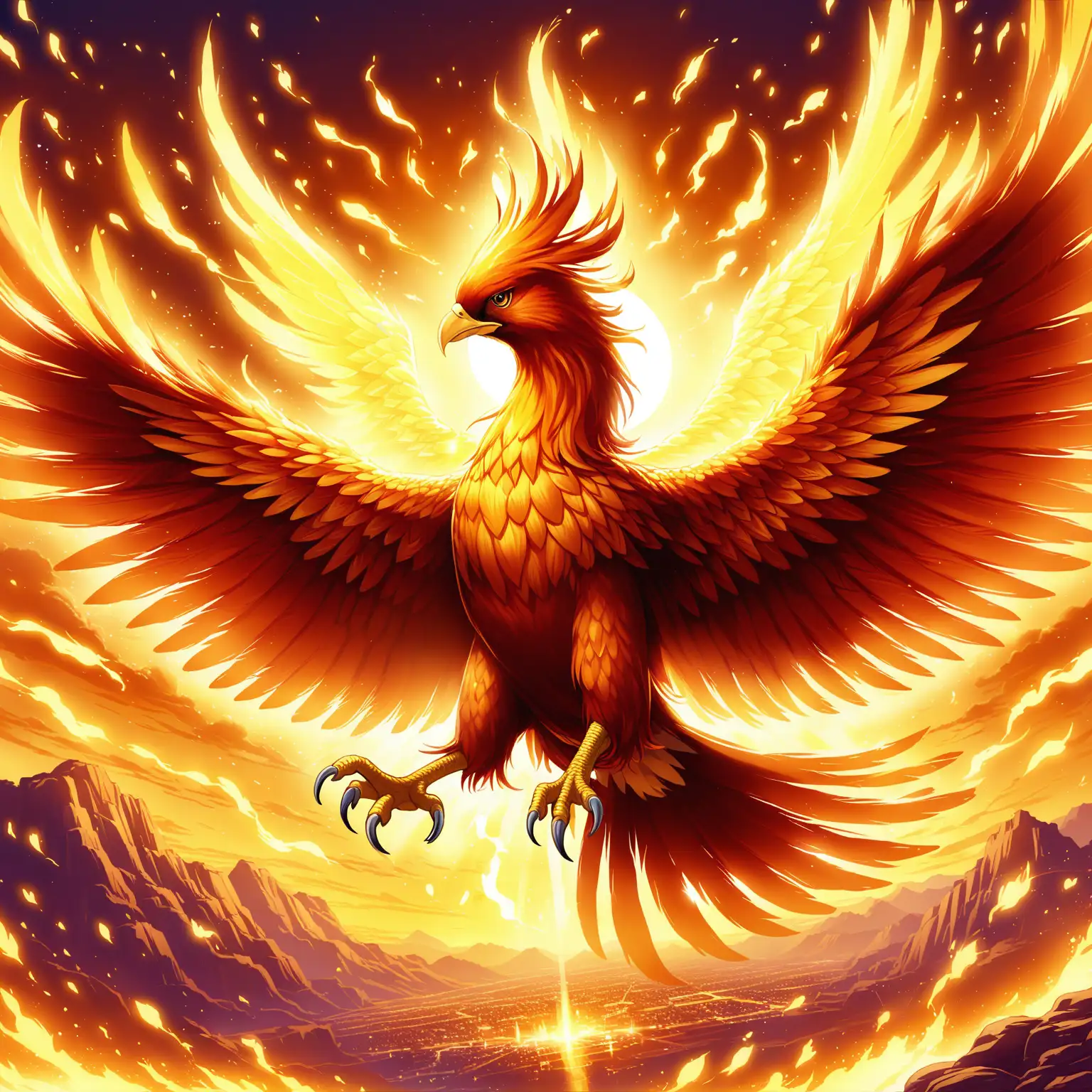 Majestic Phoenix Rising from Flames with Fiery Wings