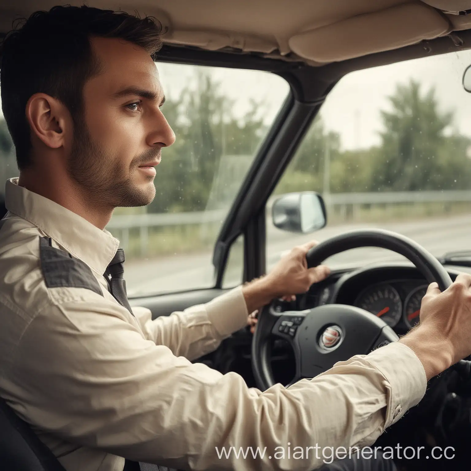 An image of a driver at the wheel, this is needed for a beautiful ad