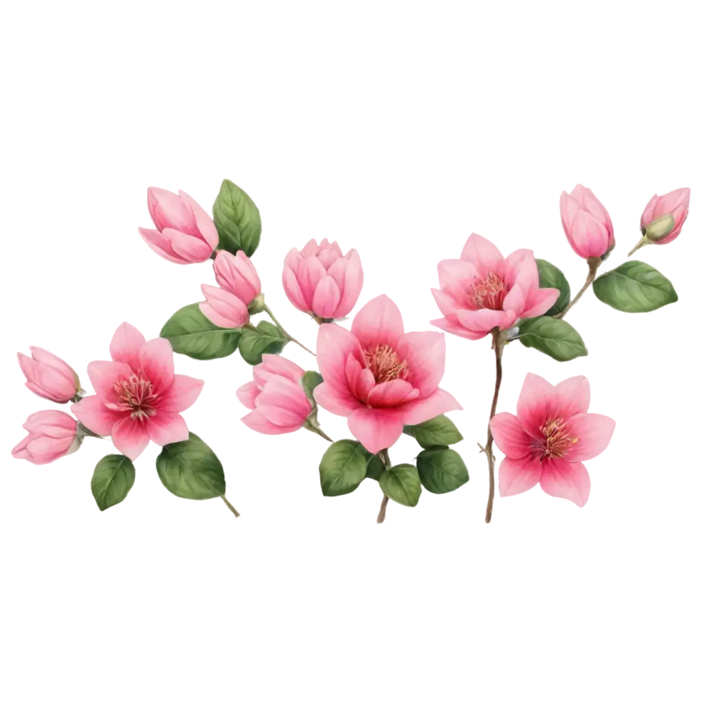 Pink-Flowers-with-Green-Leaves-PNG-HighQuality-Transparent-Image-for-Versatile-Use