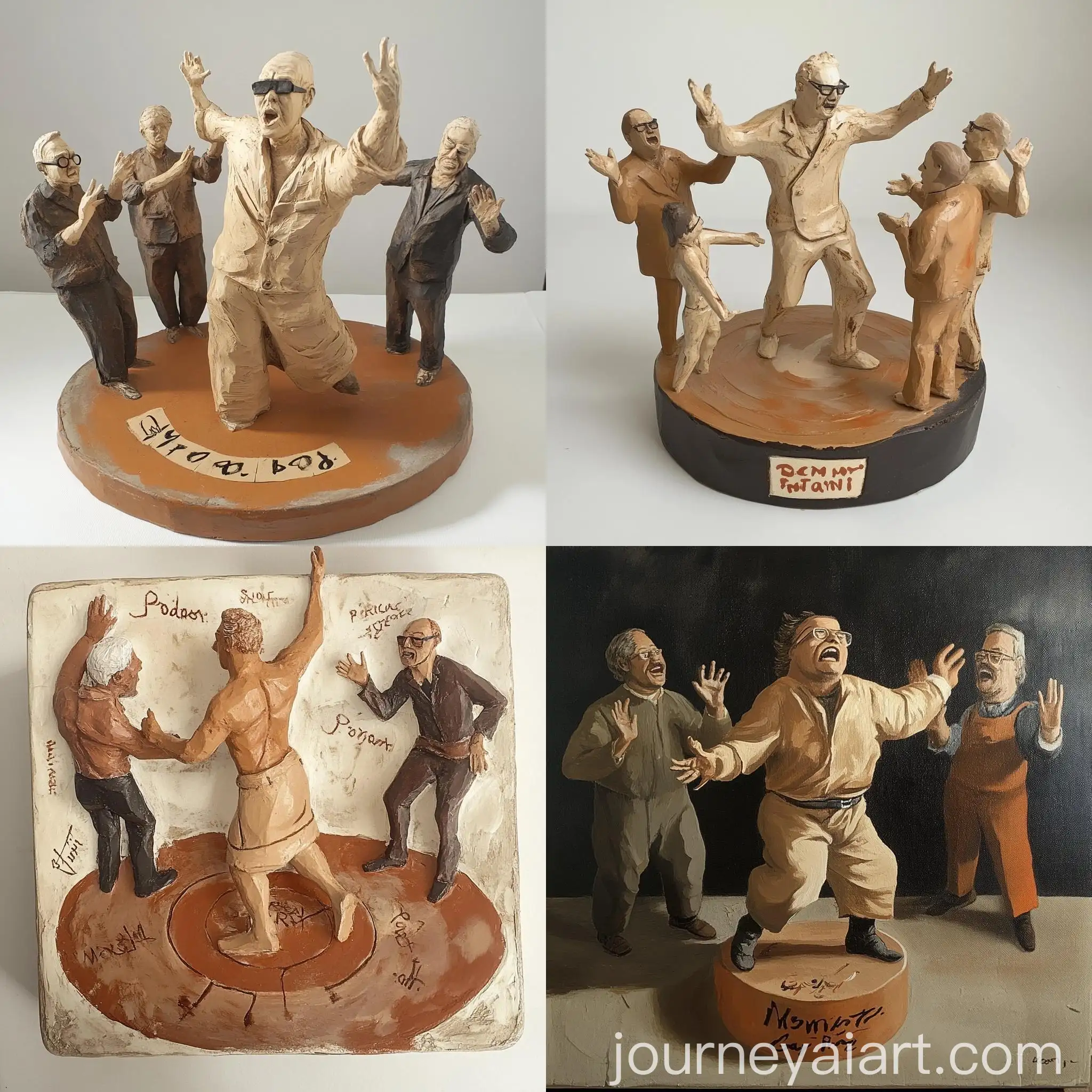 Group-of-People-in-Discussion-with-Dancing-Figure-in-Tan-Clothing