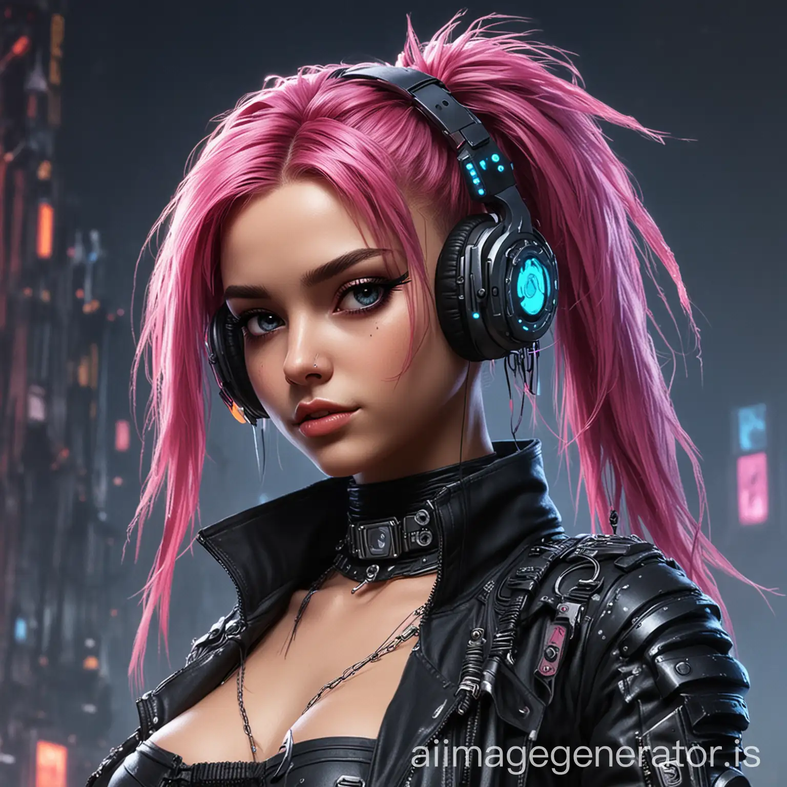 Cyberpunk-Girl-Listening-to-Music-in-Futuristic-Setting