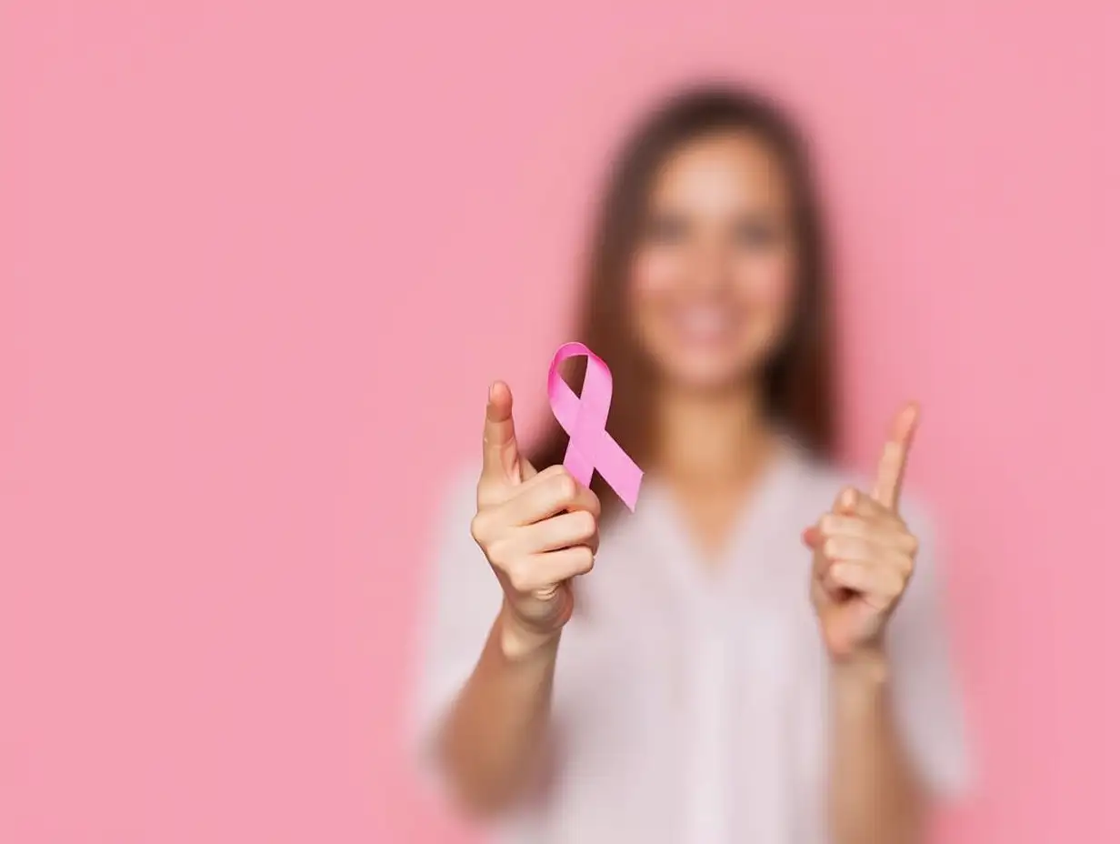 Beautiful-Woman-Holding-Cancer-Ribbon-Smiling-with-Thumb-Up