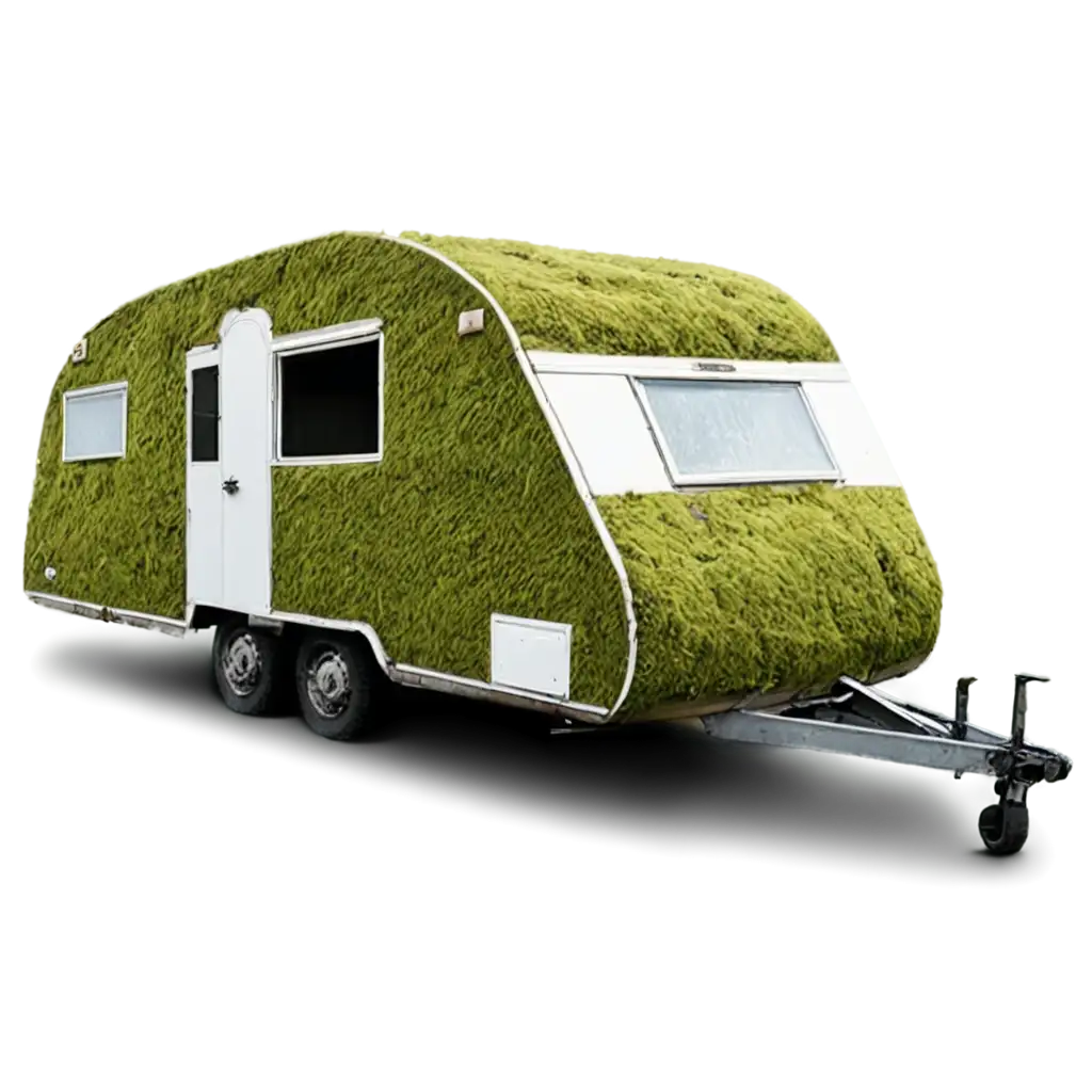 Abandoned caravan covered in moss