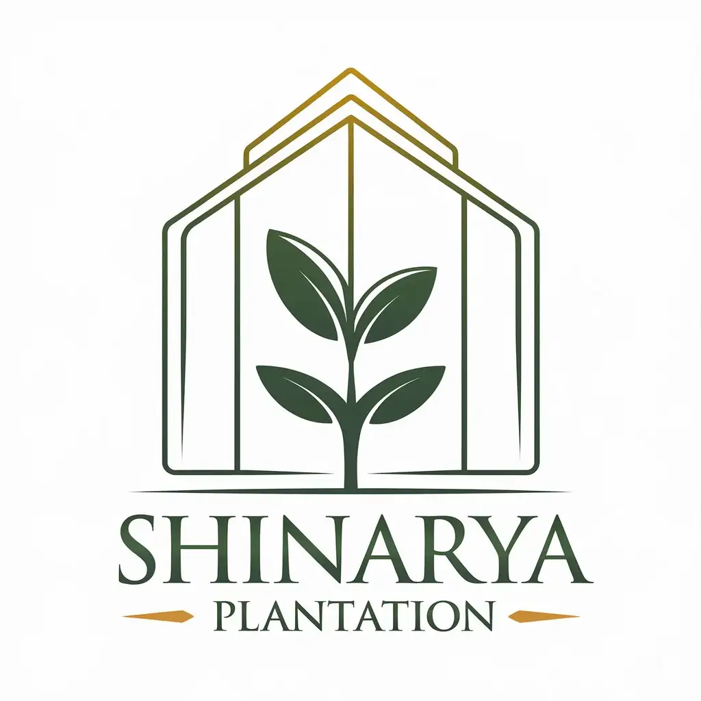 LOGO Design for Shinarya Plantation Elegant Greenhouse with Sprouting Plant Intertwining Vines Golden Accents