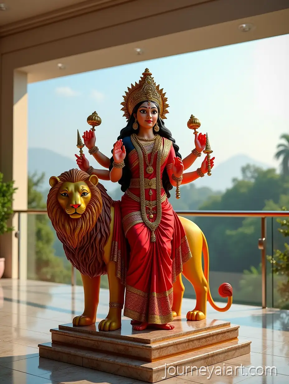 UltraRealistic-Goddess-Durga-Idol-on-a-Lion-with-Modern-Balcony-View