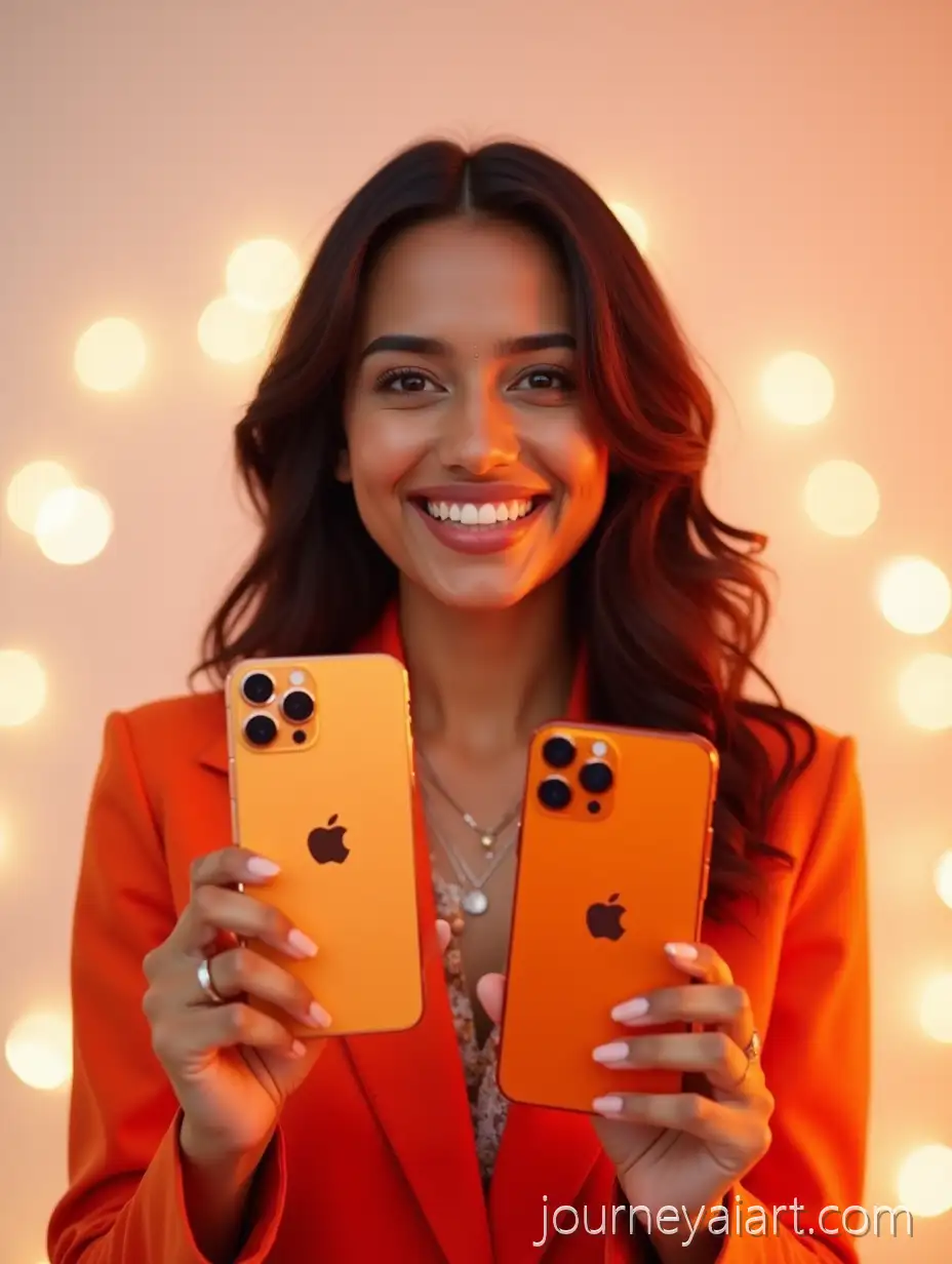 Festive-iPhone-PromotionIndian-Woman-Celebrating-with-iPhone-17-Pro-Max-in-Metallic-Orange-Premium-Festive-Poster