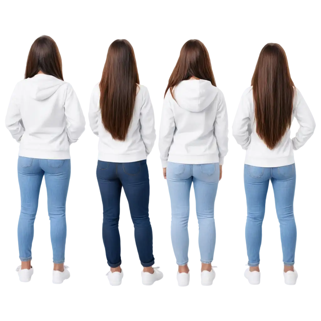 Set of 3d white sweatshirt sweater long sleeve template for woman back view on transparency background PNG