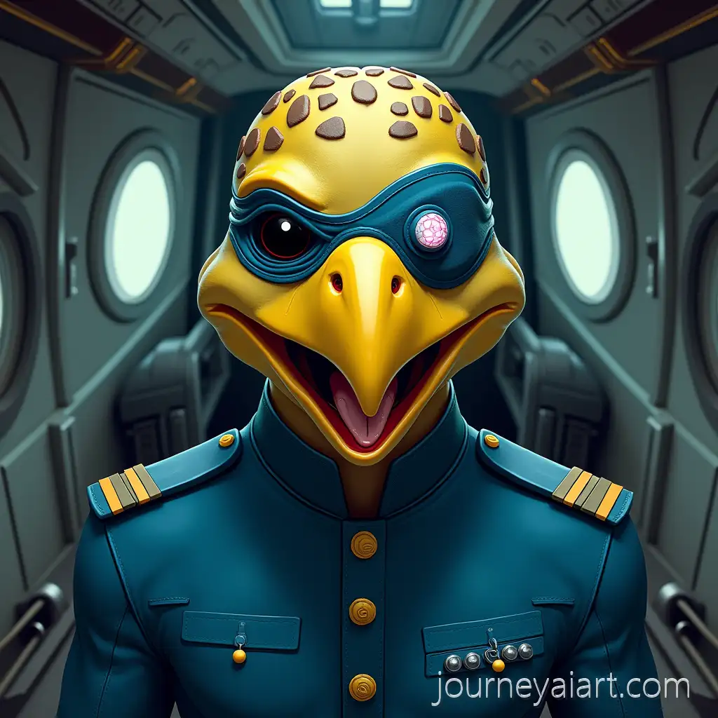 Futuristic-Humanoid-TurtleEagle-Lieutenant-in-Blue-Military-Uniform-Inside-Spaceship-Cockpit