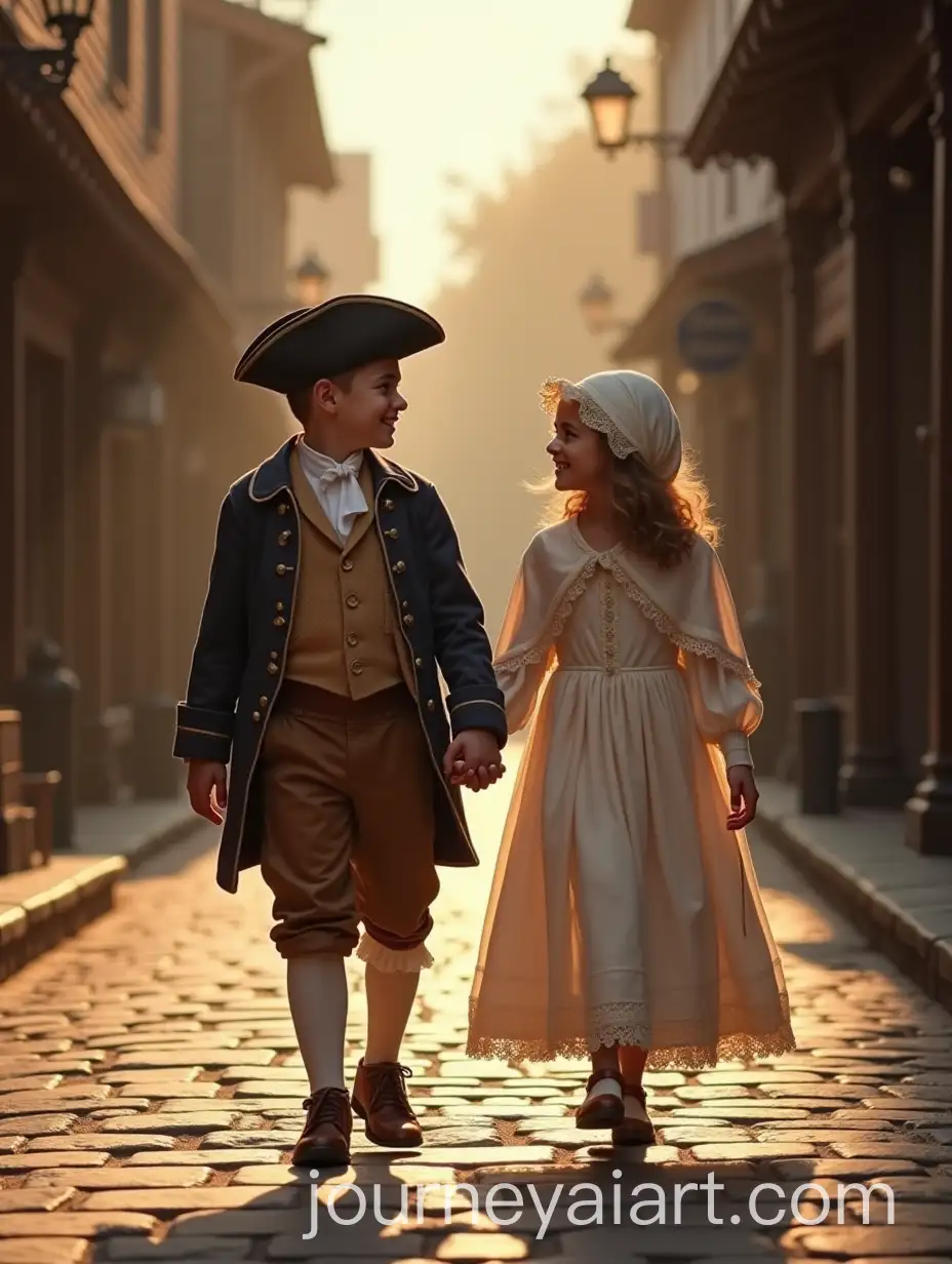 Young-Boy-and-Girl-Walking-Hand-in-Hand-on-a-Historic-Cobblestone-Street