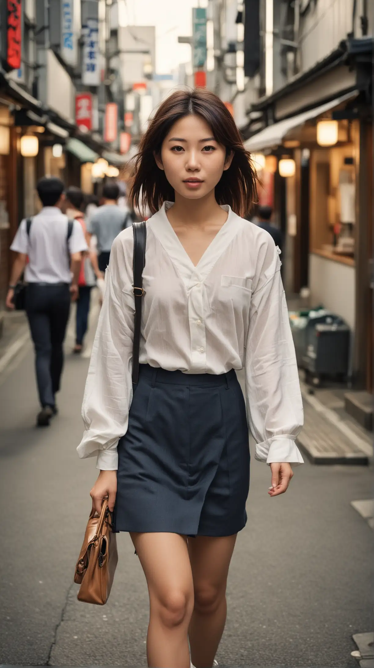 Young Japanese Woman Walking in Tokyo Streets