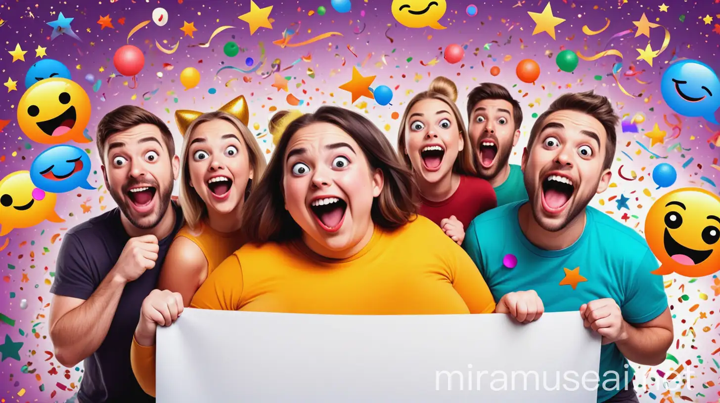 Whimsical Comic Book Laughter Scene with Characters and Confetti