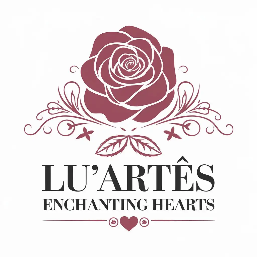 a vector logo design,with the text "Lu'Artes Enchanting Hearts", main symbol:rosa,Moderate,be used in Events industry,clear background