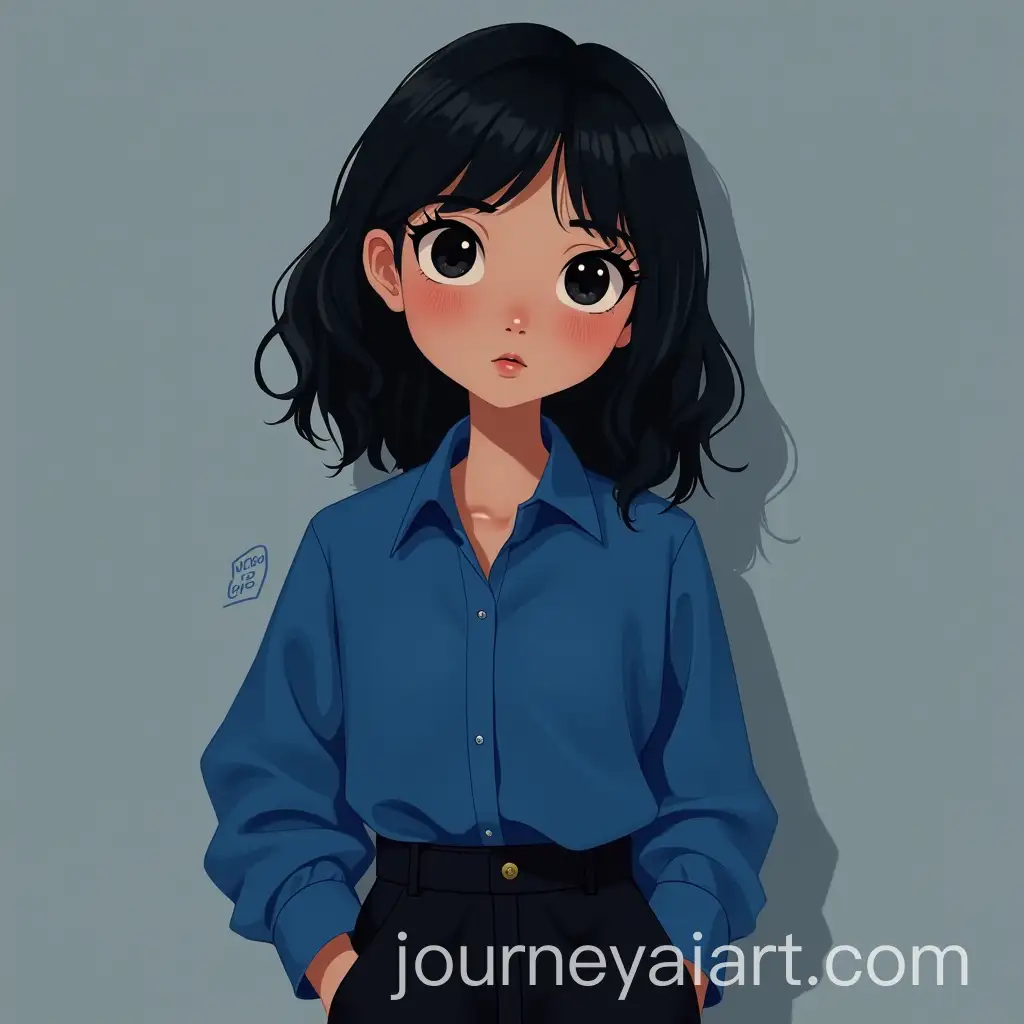 19YearOld-GirlAI-Image-Prompt-Expansion-with-Black-ShoulderLength-Hair-and-Sapphire-Eyes-in-Blue-Shirt-and-Black-Pants