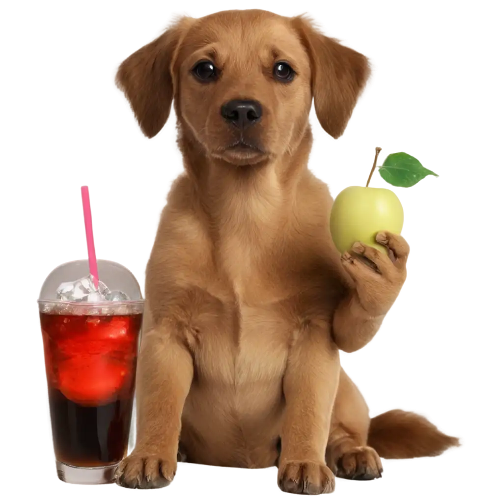 Dog-with-Apple-and-Cola-Drinking-PNG-Image-for-Creative-Use