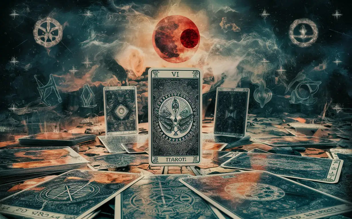 mystical background with tarot cards and esoteric symbols