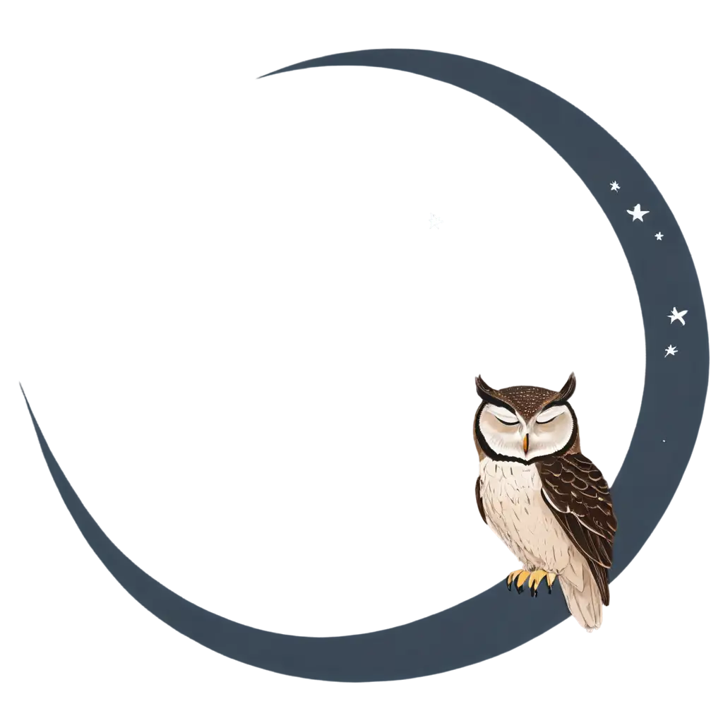 OWL SLEEPING ON A CRESCENT MOON