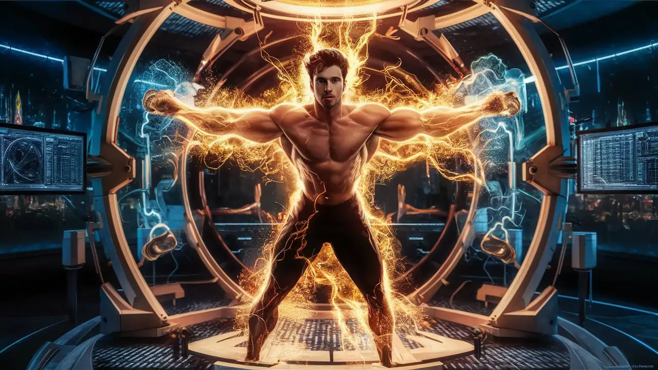 Young-Man-Gaining-Superhuman-Strength-in-Experimental-Chamber-with-Golden-Electricity