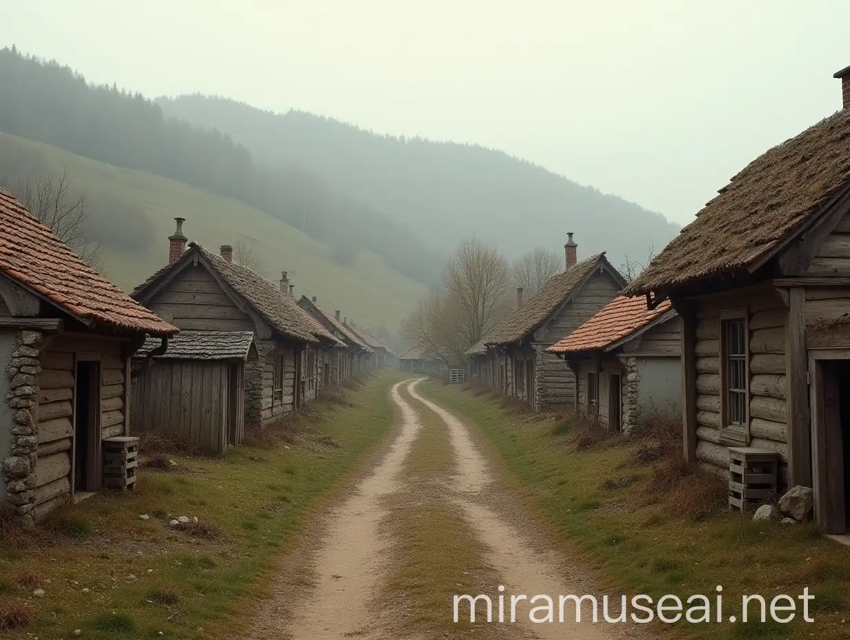 Impoverished Prussian Hamlet Amidst Desolate Hills