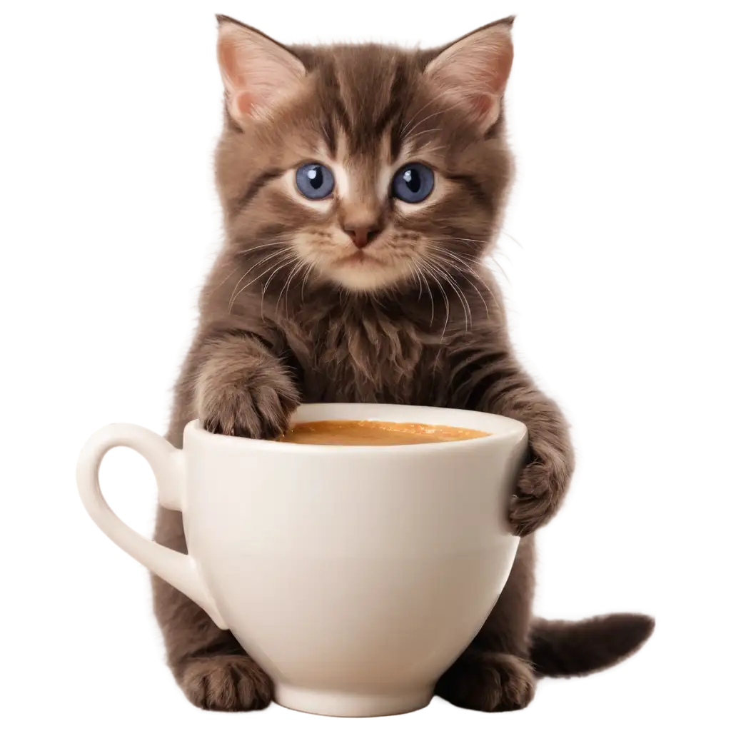 Adorable-Kitten-Having-Coffee-PNG-Image-Creation