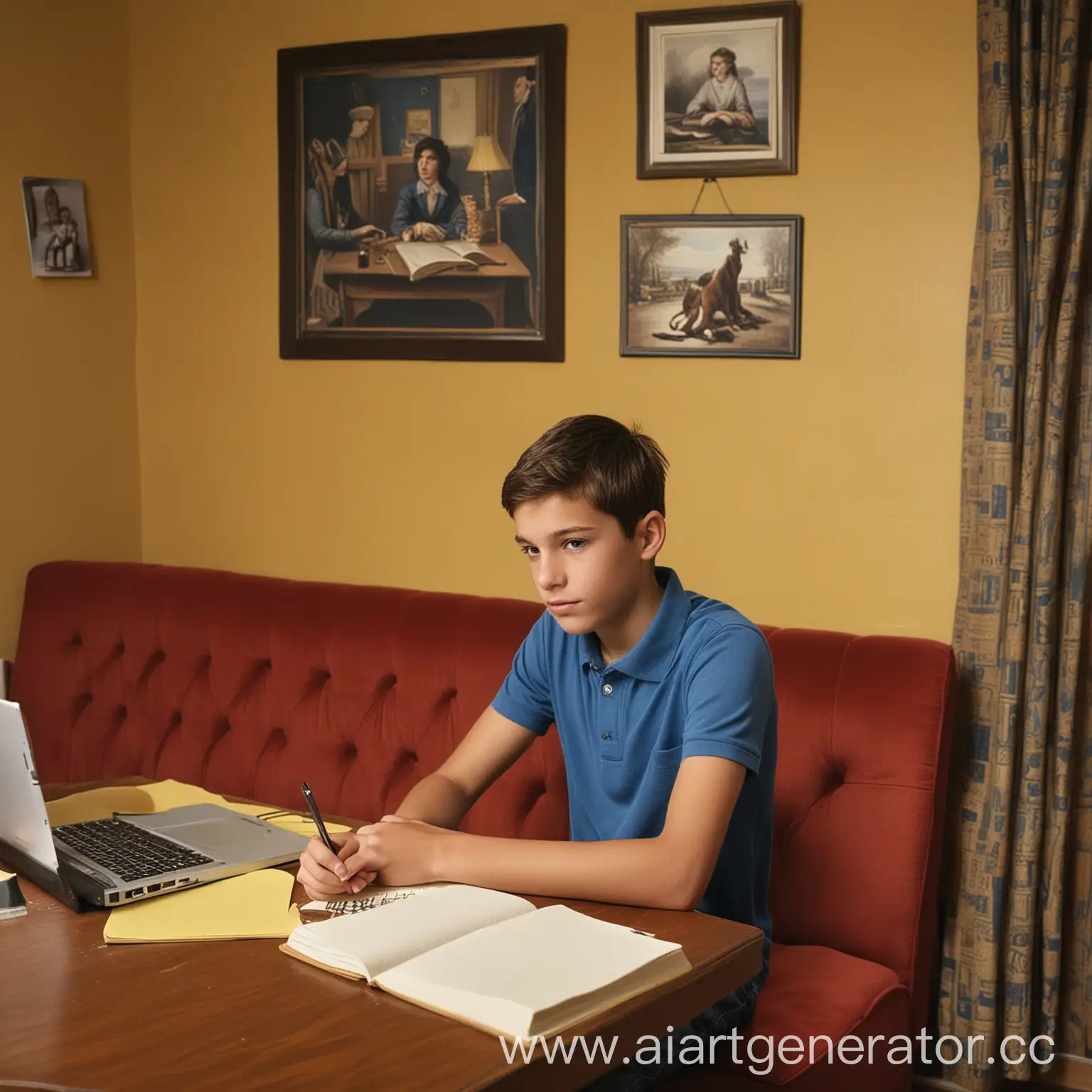 Teenager-Studying-with-Internet-Lesson-and-Textbook-in-Bedroom