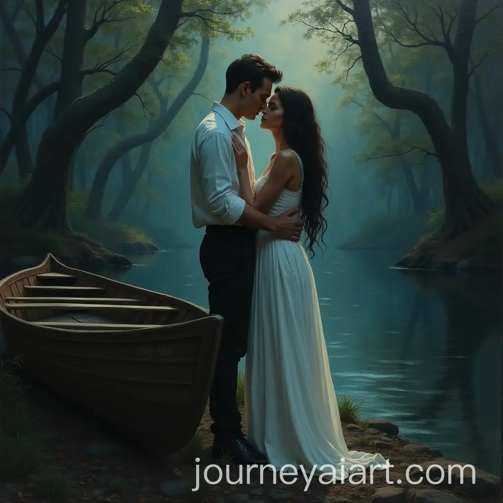 Romantic-Night-in-the-Forest-with-a-Boat-Fantasy-Art-Painting-by-Marek-Okon